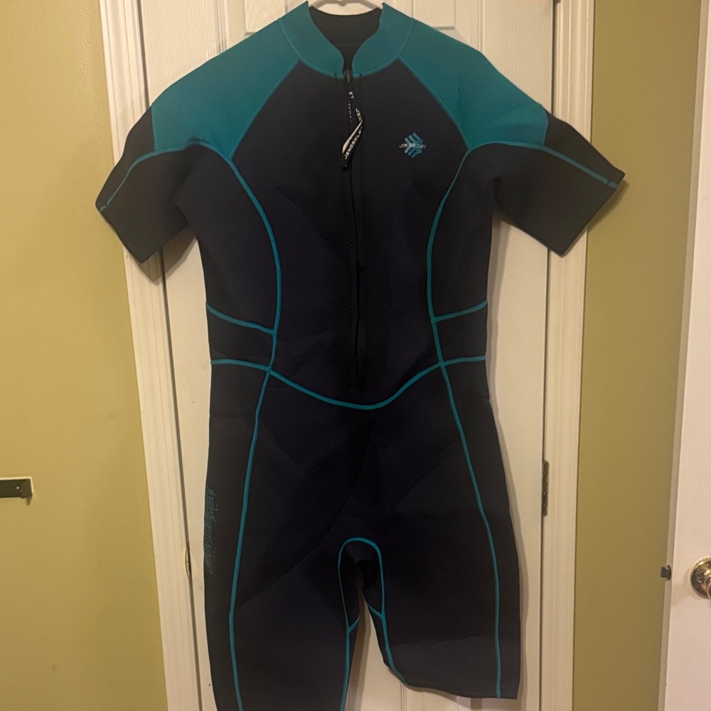 Plus Size Short Sleeve Wetsuit in Teal Accent
